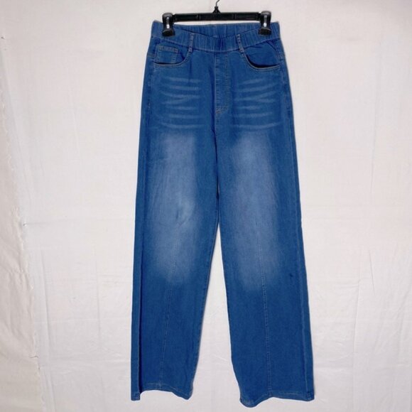 Women’s Med Wash Blue Denim High Rise Wide Leg Pull On Jeans 28 - Picture 14 of 14